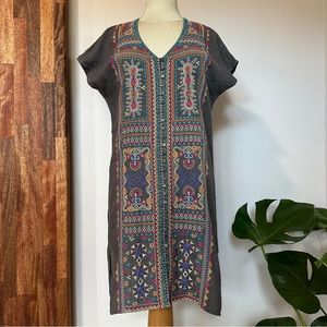 JOHNNY WAS Embroidered Linen Dress